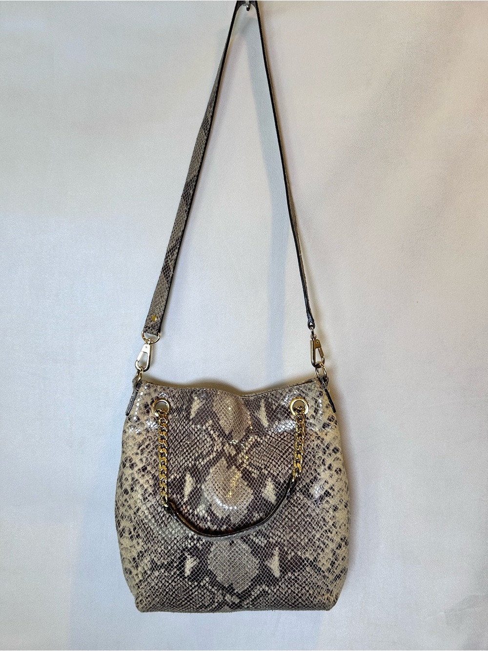 Michael Kors Jet Set Chain Medium Shoulder Tote Hobo Bag Python Embossed Leather